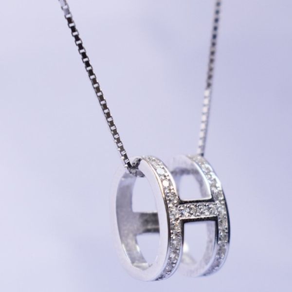 

new women's h letter diamond pendant necklaces real s925 sterling silver personality letter h diamond pendant chain pendant gif