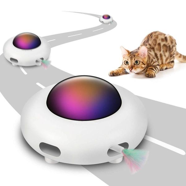 

cat toys automatic ufo interactive toy for indoor rotating feather electronic smart auto shut-off random moving usb charging