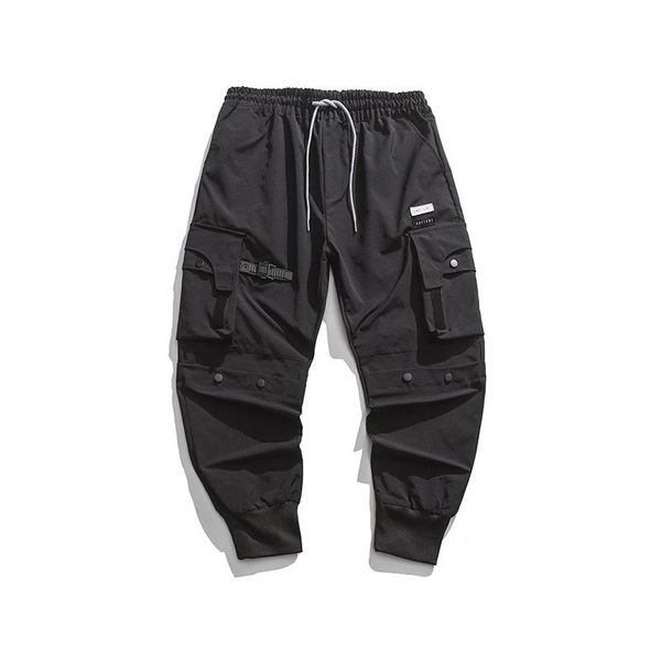 

men's pants hop hip cargo pant man streetwear multi pockets joggers harajuku men trousers punk functional wb111, Black