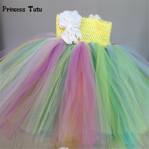 

girl's dresses rainbow girls dress candy color performance tutu kids tulle pageant gowns baby birthday party princess costume, Red;yellow