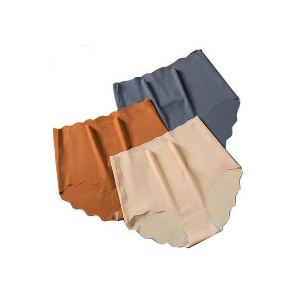 

women's panties ice slip silk women underpants seamless ultra-thin briefs high waist knickers 3pcs invisible underwear, Black;pink