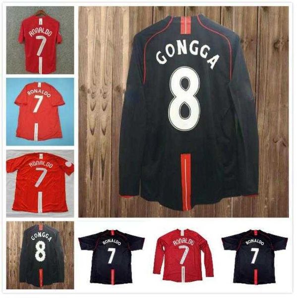 

ronaldo rooney saha retro 2007 2008 soccer jerseys united football shirts 07 08 vintage classic nani man utd camiseta long sleeve, Black;yellow