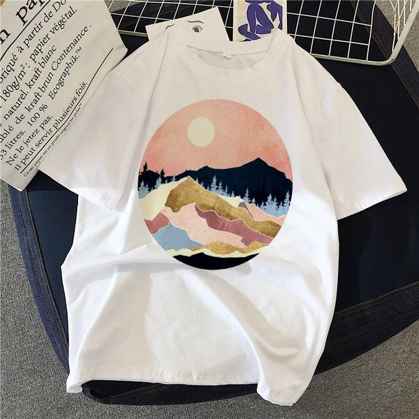 

women's t-shirt graphic tees circular landscape tshirts women funny t shirt o-neck vintage vogue ullzang mujer_t-shirt, White