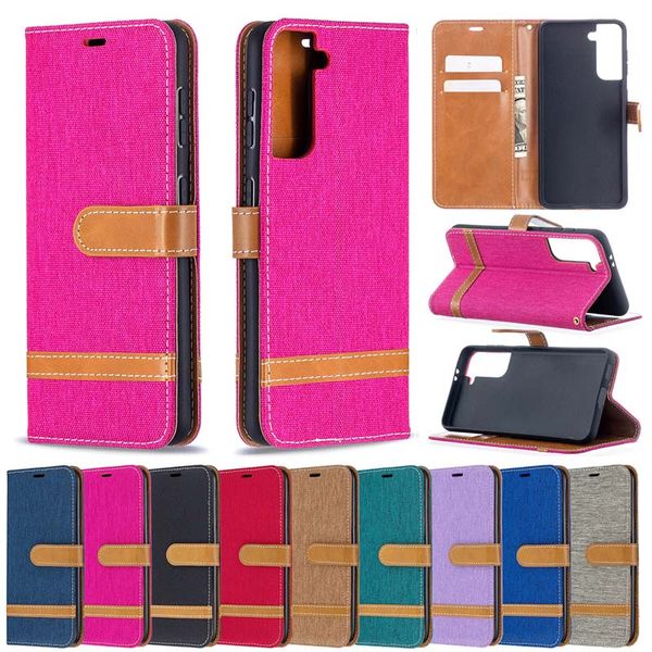 Custodia in pelle Flip per porta carte per Samsung A32 A52 A72 A33 A53 A73 A14 A34 A54 Tela jeans denim