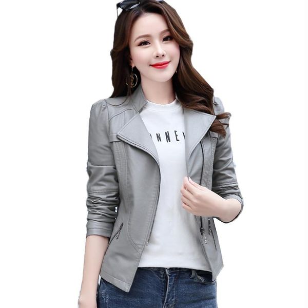

women's leather & faux women jacket spring autumn clothes korean slim pu motorcycle biker short outerwear plus size 5xl 6xl coat, Black