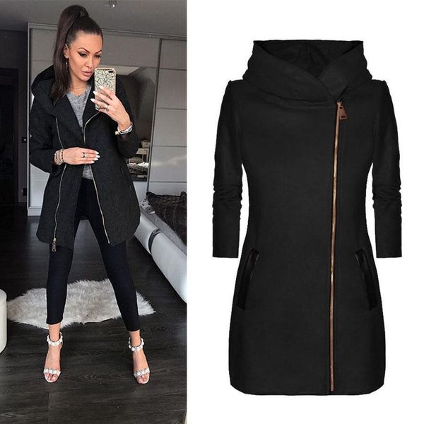 

women's hoodies & sweatshirts autumn winter women hooded coat with hat long sleeve thicken overcoat warm zipper jacket outwear dod886, Black