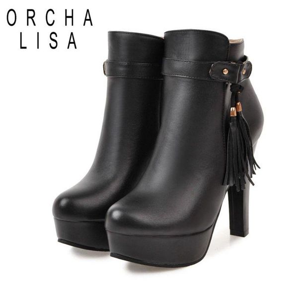 

boots orchalisa fringe women high heels platform ankle for zipper autumn winter shoes female, Black