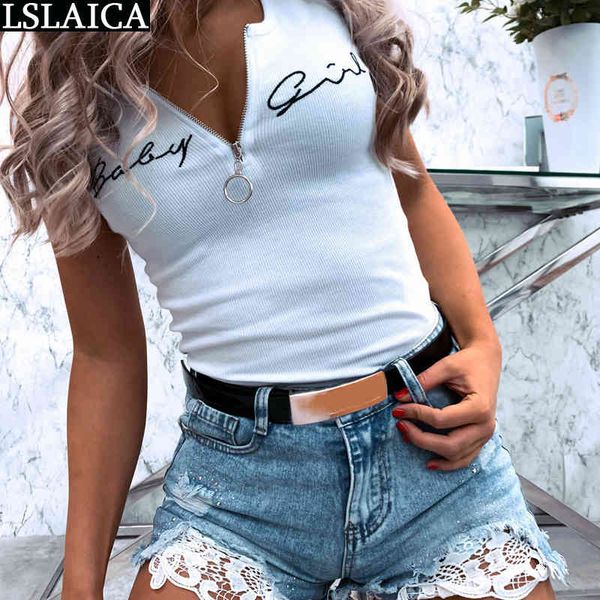 

summer women t-shirt short sleeve round neck letter embroidery woman t-shirts slim wild casual office female solid 210520, White