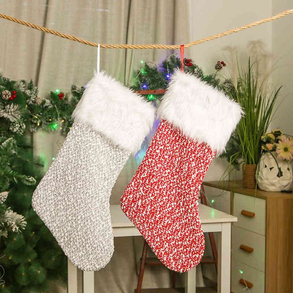 

qiaoding new decoration red gray knitted plush mouth christmas socks children's gift bag