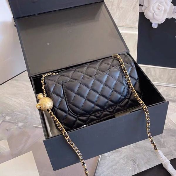 

cf square fat sheepskin chain bag with gold beads and diamond checkered single shoulder cross-slung leather bags for women