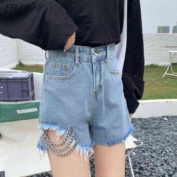 

summer high waist chains women short blue denim streetwear loose asymmetrical tassel ladies jeans, White;black