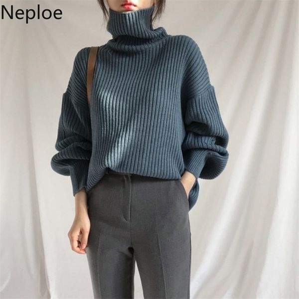 

turtleneck sweater women autumn winter loose crazy style solid pull femme hiver chic long sleeve knit pullover 47024 210422, White;black