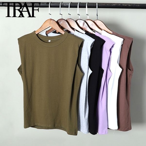 

traf women fashion tank o neck sleeveless loose ruched streetwear vest for female casual clothing chic 210319, Black
