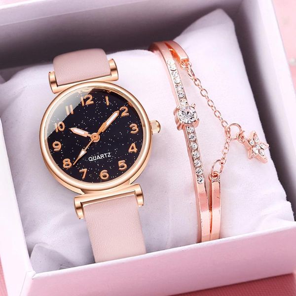 

wristwatches women starry sky arabic numbers bracelet watch set exquisite ladies dress female quartz clock, Slivery;brown