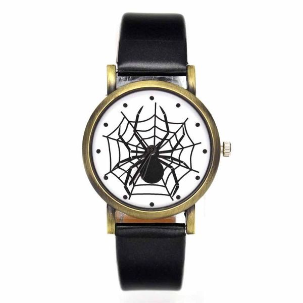 WristWatches Black Spider Web relógios PU banda de couro homens mulheres moda jóias decoração de quartzo relógio de pulso de quartzo