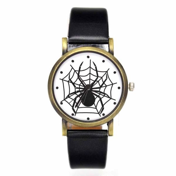 

wristwatches black spider web watches pu leather band men women fashion jewelry decoration quartz wrist watch, Slivery;brown