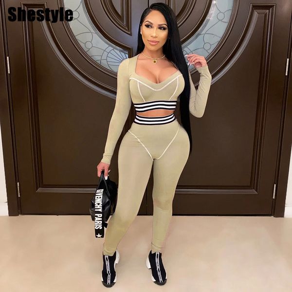 

shestyle 2021 new arrivals sporting tracksuits women bodycon low cut casual elastic waist leggings t-shirt 2 pieces setsb, Black;white