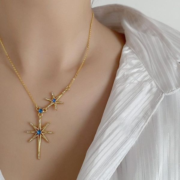 

pendant necklaces vsnow temperament asymmetric star blue rhinestone necklace for women statement gold color metallic jewellery, Silver