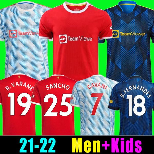 

21 22 sancho home soccer jerseys fans player bruno fernandes martial r.varane pogba rashford football shirt 2021 2022 men+ kids kit shirts, Black;yellow