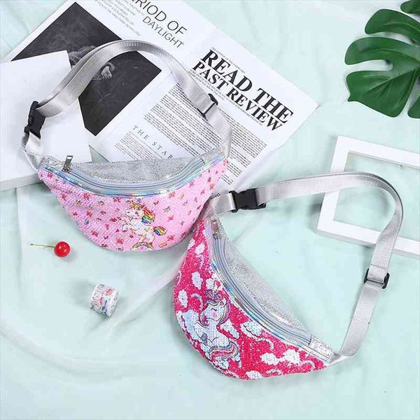 

women leather waist cartoon sequin bags fanny pack for kid girl phone chest female belt packs