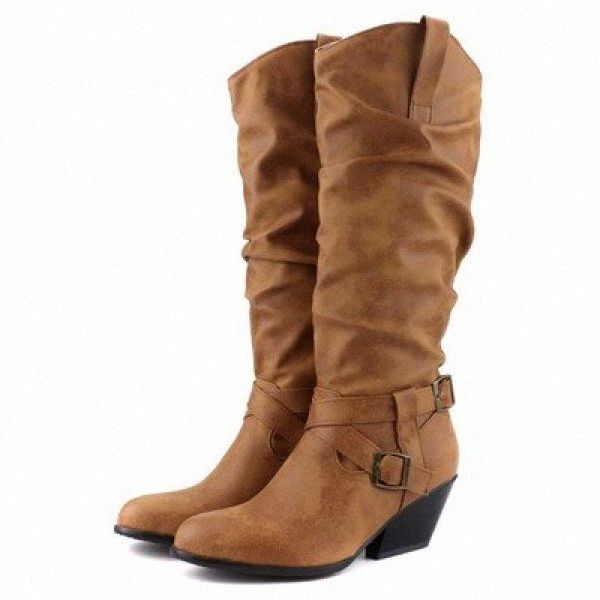 

Nice Fashion Knee High Boots Women Winter Boots Thick High Heels Long Round Slip On Spring Autumn Shoes Woman Black 85ij#