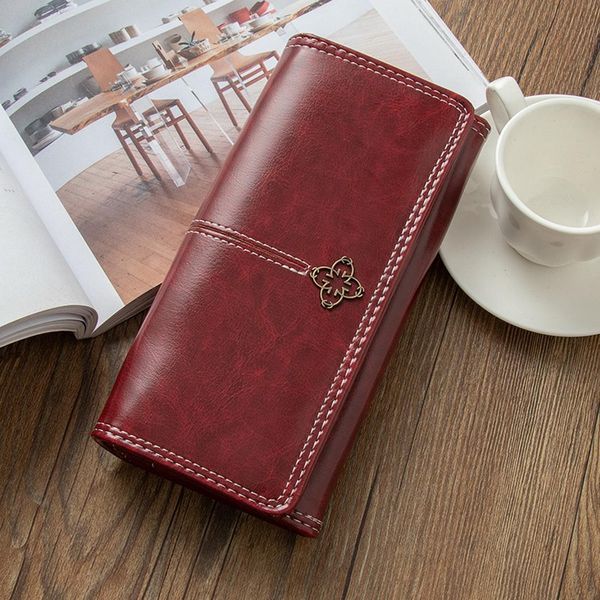 

women wallets fashion long pu leather card holder ladies printed multifunctional handbag wallet for, Red;black