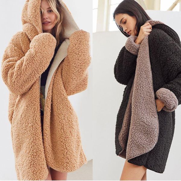 

women's wool & blends european and american autumn winter 2021 furry double-sided wear lazy coat women warm, Black