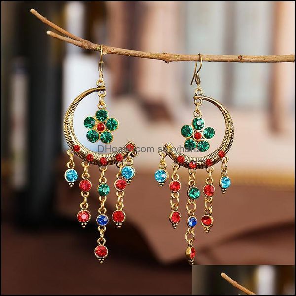 

stud earrings jewelry s1466 bohemian fashion vintage womens rhinstone flower dangle tassels drop delivery 2021 myz5b, Golden;silver
