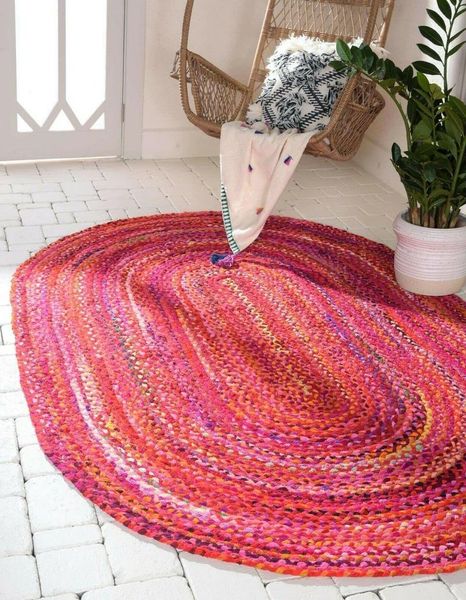 

carpets rug natural 100% cotton braided reversible classic oval living area rag for home room bedroom decor