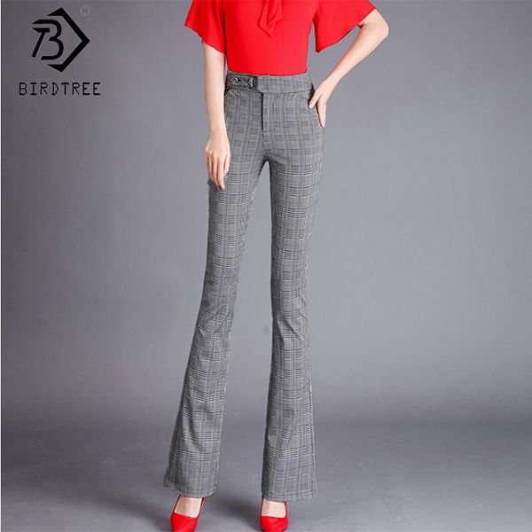 

women's pants & capris spring plaid high waist buttons pockets long length flare casual 2021 fashion s b91809j, Black;white