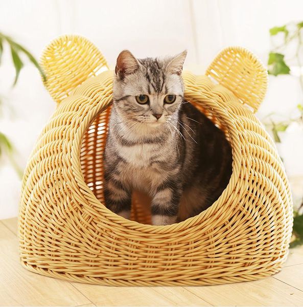 

cat beds & furniture manufacturer wholesale rattan woven cat's nest removable washable small teddy dog's pet deep sleep closed