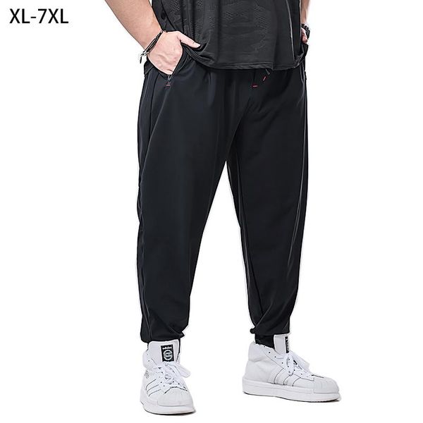 

summer men lightweight stretchy cool dry zipper nylon fabric pants male trousers plus size xl - 7xl men's, Black