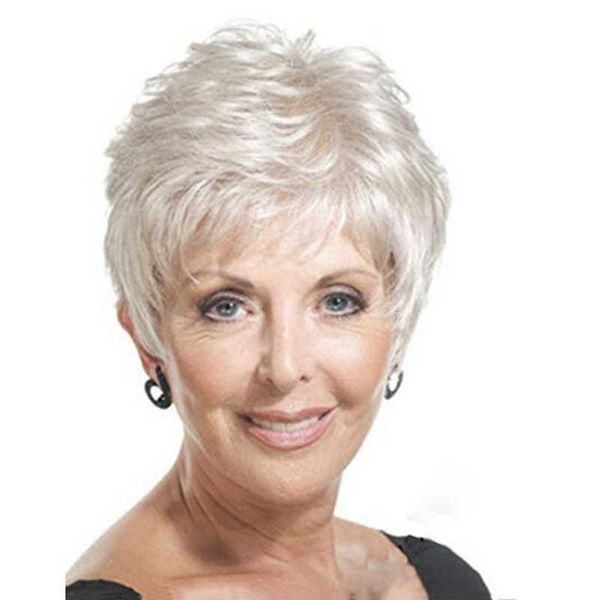 

wig elderly sier white female short hair oblique bangs partial distribution, Black