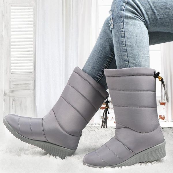 

fashion winter boots women's waterproof below the calf lady snow woman's rubber wedge-shaped fur warm black bottle