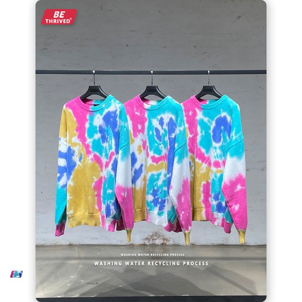 

be menswear | 2021 autumn and winter high street minority tie dyed thickened sweater street fashion brand sweater, Black
