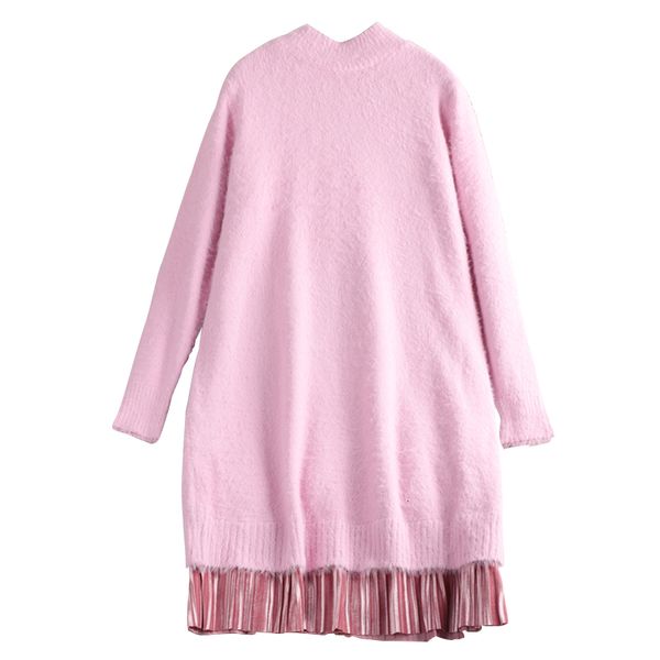 

casual dresses winter wool sweater knitted ladies urban loose straight knee-length o-neck middle women pullover patchwork g0gv, Black;gray