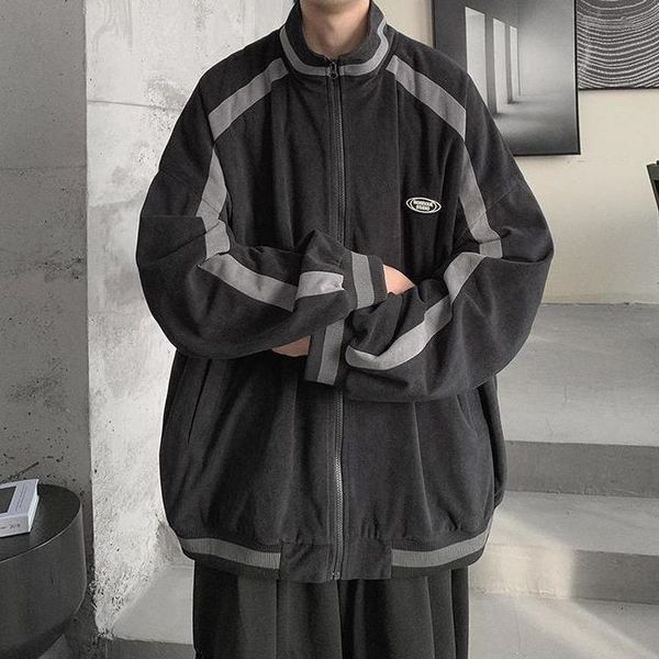 

men's hoodies & sweatshirts high collar jacket, casual coat, can match collar, hong kong style, korean fashion, spring and autumn, Black