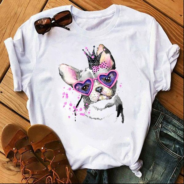 

cute dogs women t shirt print spring summer short sleeve o neck tees casual female graphic tee, White