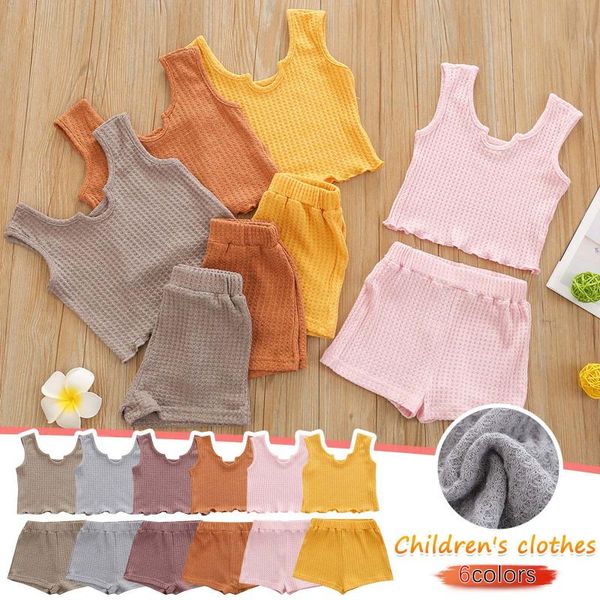 

clothing sets baby girl clothes summer sports solid color suit girls sleeveless vest shorts kids niÃ±a, White
