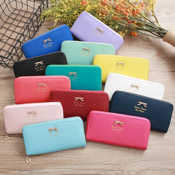 

wallets women long clutch female fashion phone purses lady cards holder wallet pu leather bowknot coin bag, Red;black