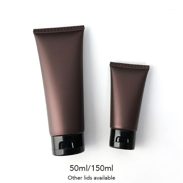 

50ml 150ml matte brown refillable plastic squeeze bottle empty cosmetic container 50g 150g skincare lotion cream tube 10pcs storage bottles