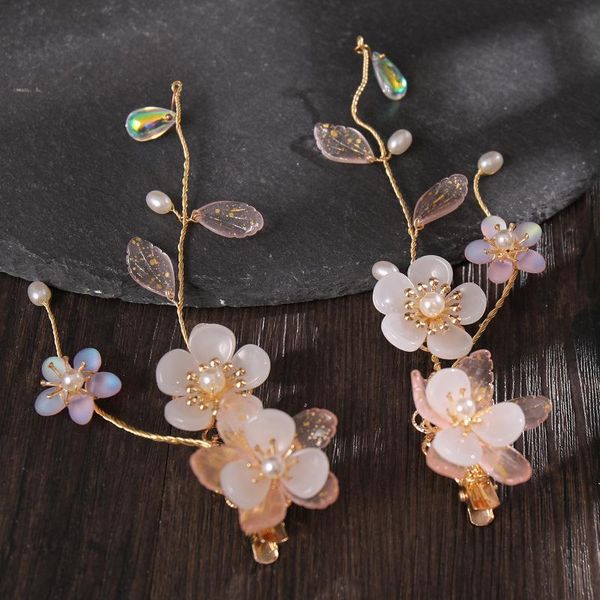 

hair clips & barrettes 2pcs flower pearl hairpin chinese style cute vintage headdress hanfu clothing accessories for little girls bh, Golden;silver