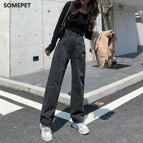 

woman jeans high waist clothes wide leg denim clothing blue streetwear vintage quality fashion harajuku straight pants women's
