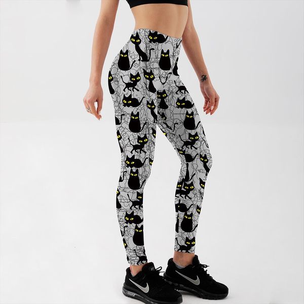 

pants trousers fashion womens legging cute cartoon black cat pant capris fitness