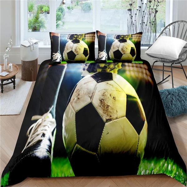 

bedding sets football printed duvet cover soccer set quilt with pillow case children kids comforter for boys/teens