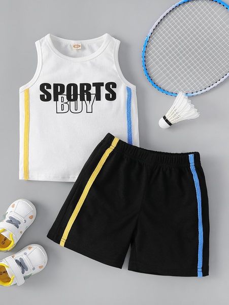 

baby letter graphic contrast side seam tank & shorts she01, White