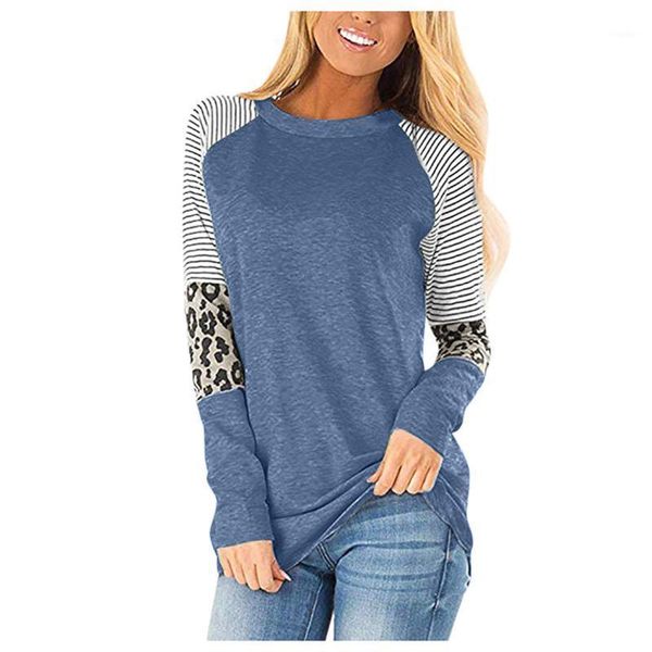 

women's blouses & shirts women casual o-neck leopard splicing printing long sleeve t-shirt blouse female stitching tees fashion loose s, White