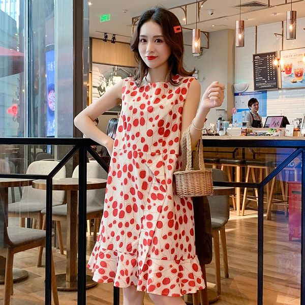 

maternity dresses 9993# clothes summer chiffon sleeveless loose stylish slimming dress for pregnant women mom, White