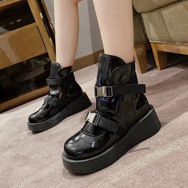 

boots 2021 elegant woman women's shoes platform round toe flat heel luxury designer clogs riding wedge rock med fashion, Black