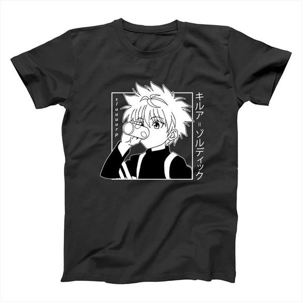 

digital printing kawaii hunter x mens t shirts killua zoldyck fitted soft cotton anime manga tee clothes, White;black